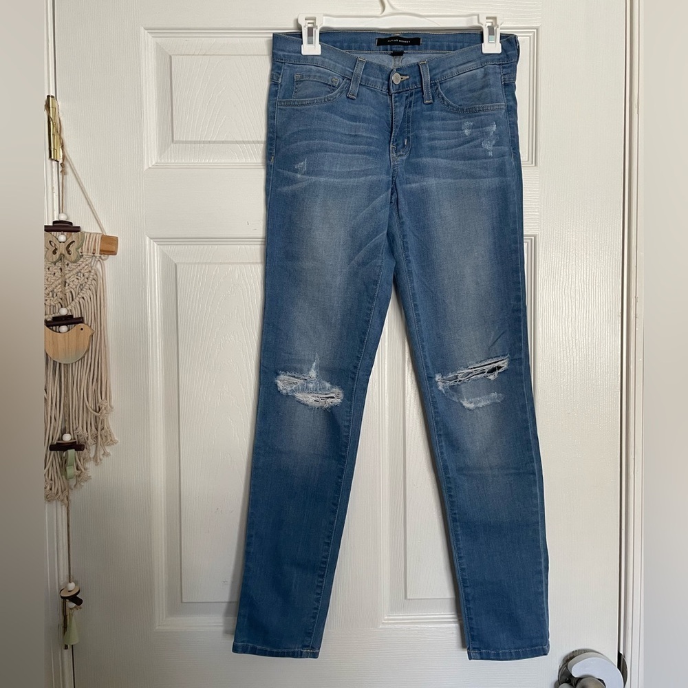 Flying Monkey Women’s Distressed Knee Jeans Size 24 Blue Denim With Pockets